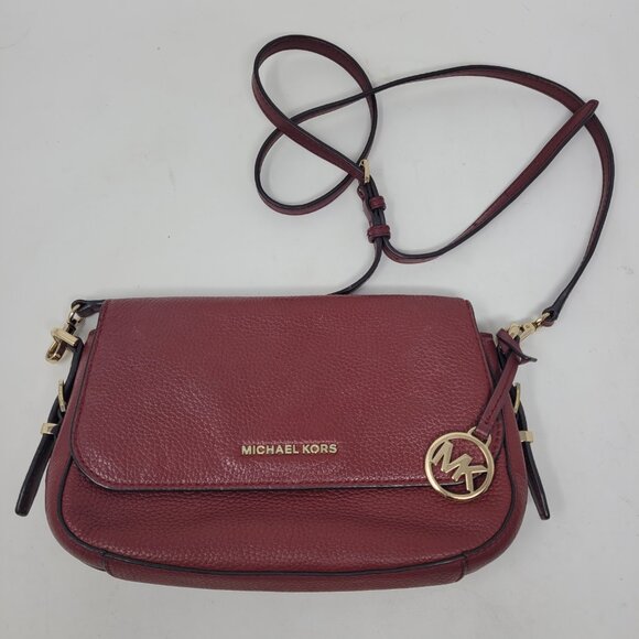 Michael Kors Bedford Legacy Leather Flap Crossbody Burgundy Red - Picture 1 of 10